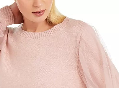 INC International Concepts Women's Tulle-Sleeve Sweater Pink Size XX-Large