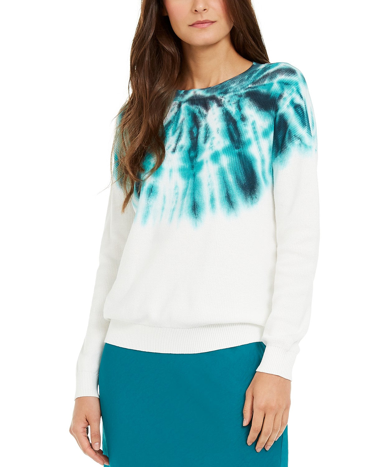 International Concepts Women's Cotton Tie-Dye Sweater Green Size Extra Large