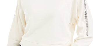 Bar III Women's Shine Stripe Sweatshirt White Size X-Large