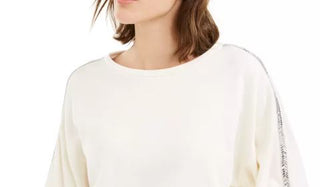 Bar III Women's Shine Stripe Sweatshirt White Size XX-Large