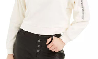 Bar III Women's Shine Stripe Sweatshirt White Size XX-Large