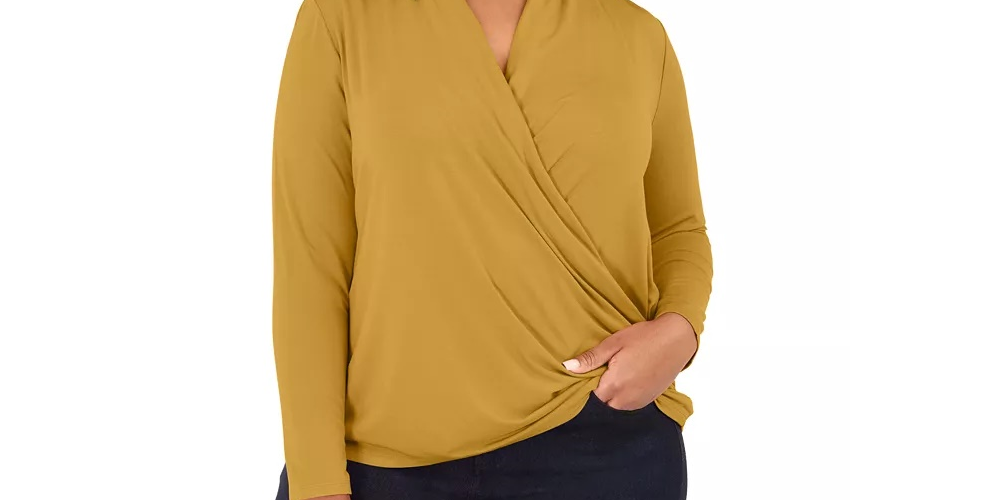 INC International Concepts Women's Plus Size Surplice-Front Top Brght Orange Size 1X