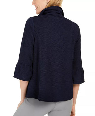 JM Collection Women's Textured Bell Sleeve Jacket Blue Size Small