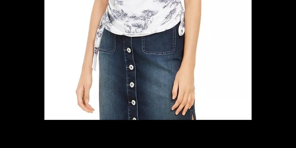 INC International Concepts Women's Toile Print Ruched Side Top White Size Large