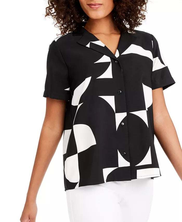 Alfani Women's Colorblocked Blouse Black Size Small