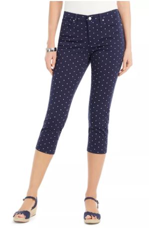 Charter Club Women's Polka Dot Printed Bristol Tummy Control Capri Jeans Blue Size 10