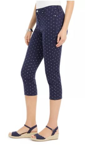 Charter Club Women's Polka Dot Printed Bristol Tummy Control Capri Jeans Blue Size 10