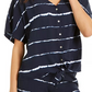 Style & Co Women's Striped Tie Dyed Tie Front Blouse Navy Size Large
