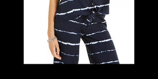 Style & Co Women's Striped Tie Dyed Tie Front Blouse Navy Size Large