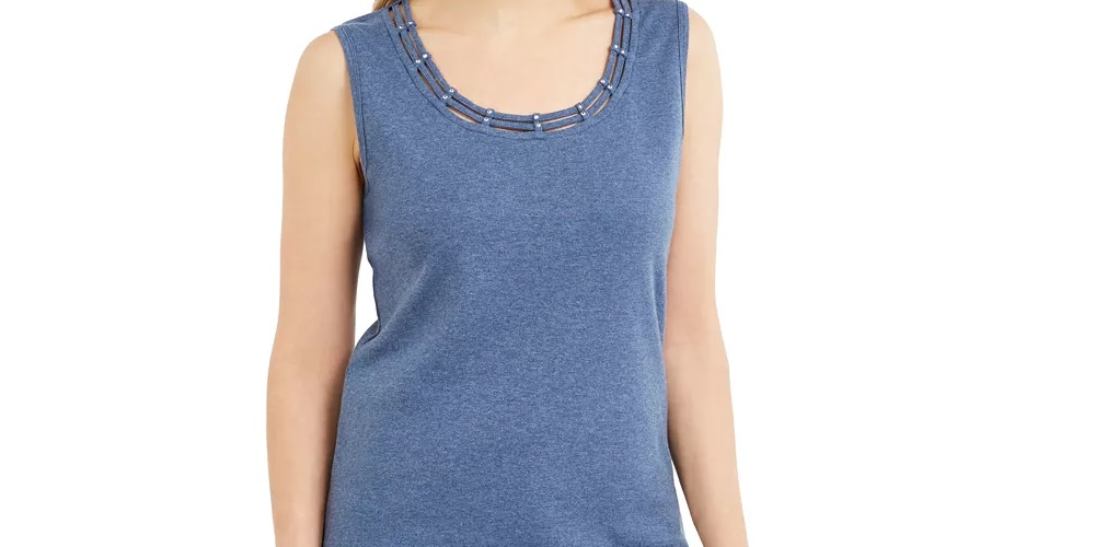 Karen Scott Women's Lattice Neck Tank Top Blue Size X-Small