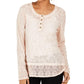 Style & Co Women's Lace Henley Top White Size Large