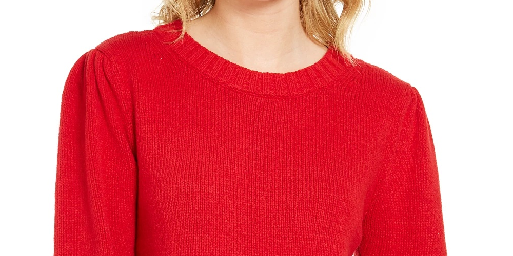 Style & Co Women's Puffy Sleeve Sweater Dark Red Size Large