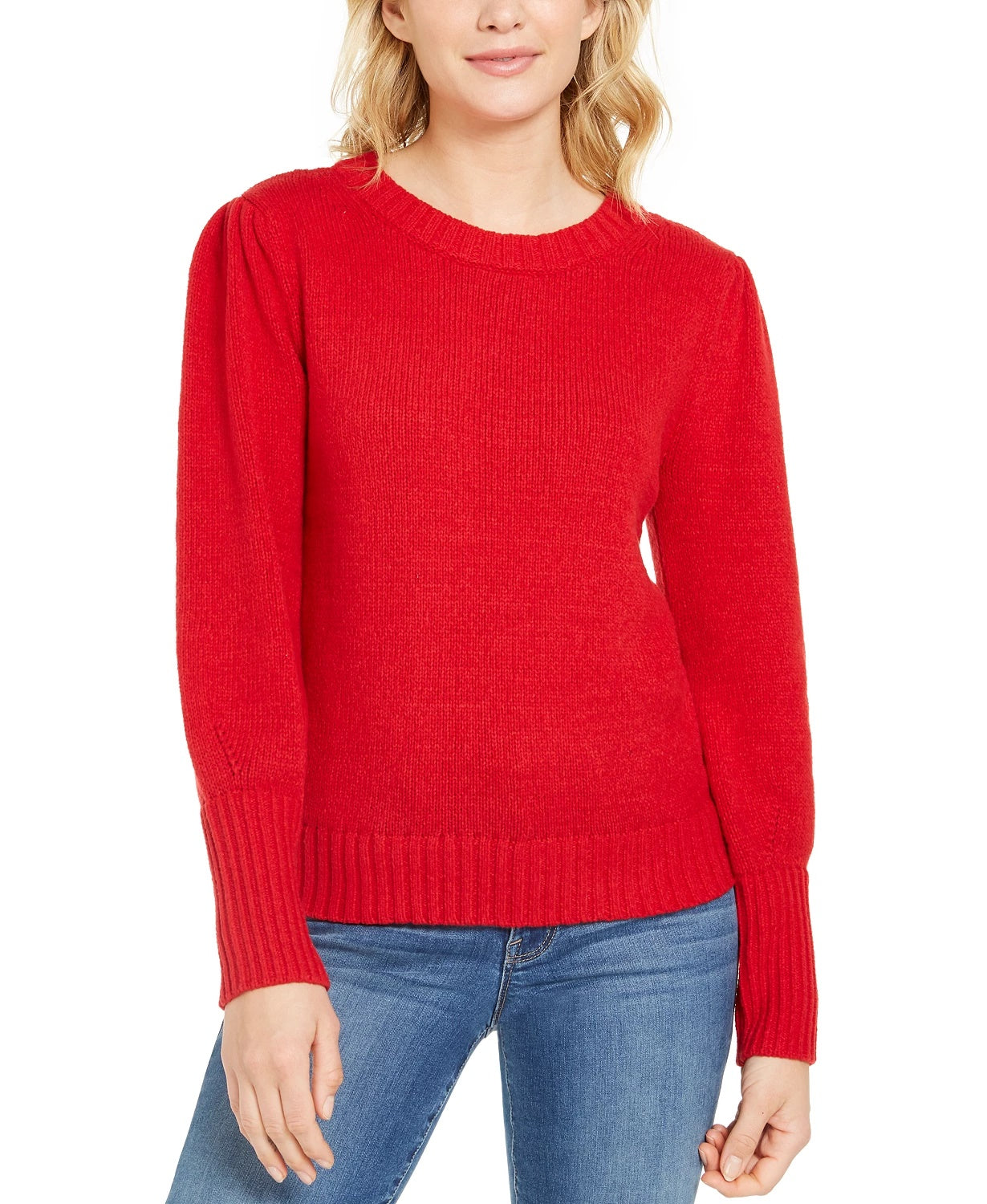 Style & Co Women's Puffy Sleeve Sweater Red Size Medium