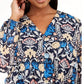 INC International Concepts Women's Plus Button Up Floral Print Top Turq Aqua Size 2X