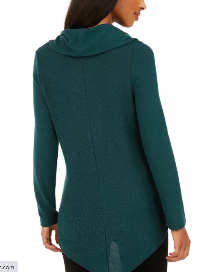 BCX Junior's Textured Cowlneck V-Hem Sweater Dark Green Size X-Large