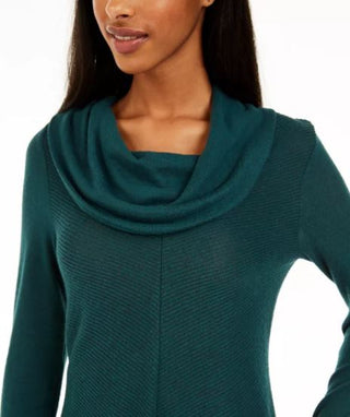 BCX Junior's Textured Cowlneck V-Hem Sweater Dark Green Size X-Large
