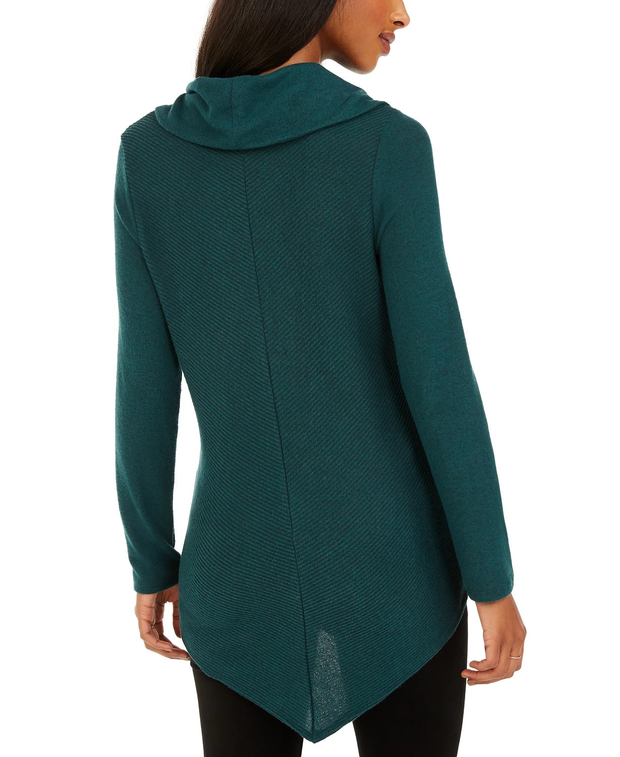 BCX Junior's Textured Cowlneck V Hem Sweater Dark Green Size Large