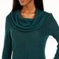 BCX Junior's Textured Cowlneck V Hem Sweater Dark Green Size Large