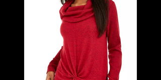 BCX Junior's Textured Cowlneck Twist Front Sweater Red Size X-Small