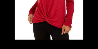 BCX Junior's Textured Cowlneck Twist Front Sweater Red Size X-Small