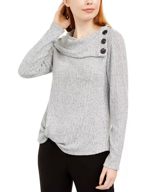 BCX Juniors' Button Trim Ribbed Sweater Gray Size Extra Small