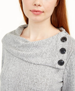 BCX Juniors' Button Trim Ribbed Sweater Gray Size Extra Small