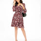 INC International Concepts Women's Floral-Print Ruffle Dress Wine Size 16