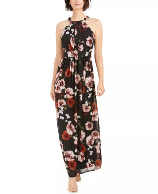 INC International Concepts Women's Floral-Print Halter Maxi Dress Black Size 6