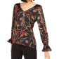 Bar III Women's Printed V-Neck Top Charcoal Size Large