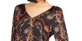 Bar III Women's Printed V-Neck Top Charcoal Size Large