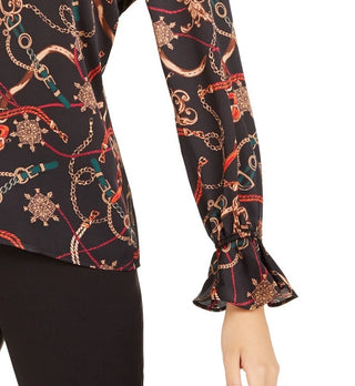 Bar III Women's Printed V-Neck Top Charcoal Size Large