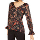 Bar III Women's Printed V-Neck Top Charcoal Size Small