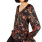 Bar III Women's Printed V-Neck Top Charcoal Size Small