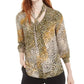 Bar III Women's Printed Tie Neck Top Dark Green Size Medium