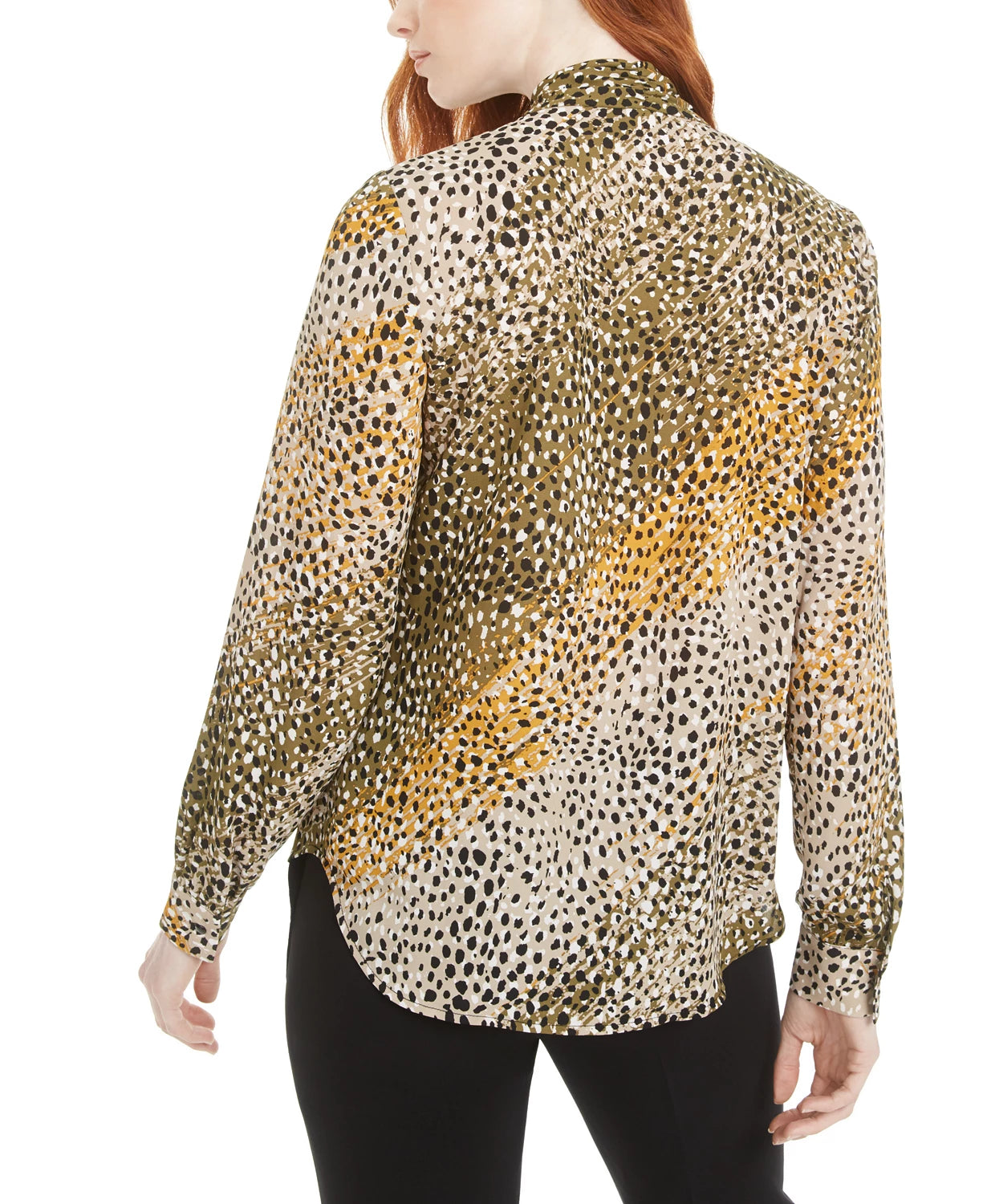 Bar III Women's Printed Tie Neck Top Dark Green Size Medium