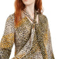 Bar III Women's Printed Tie Neck Top Dark Green Size Medium