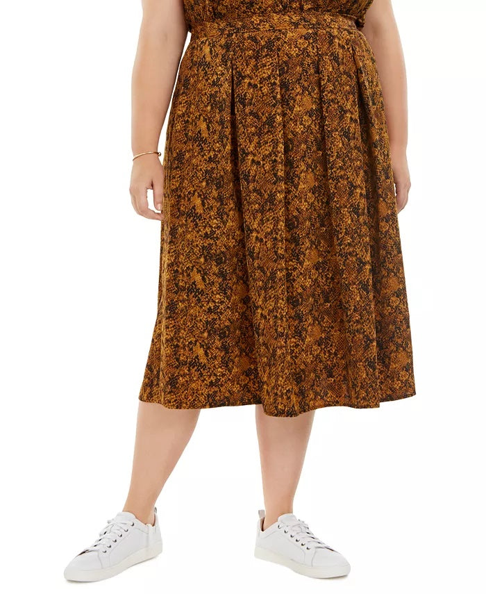 Bar III Women's Trendy Snake Print Pleated A Line Midi Skirt Medium Yellow Size 2X