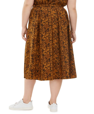 Bar III Women's Trendy Snake Print Pleated A Line Midi Skirt Medium Yellow Size 2X