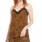 Bar III Women's Snake-Print Lace-Trim Top Med Yellow Size X-Small