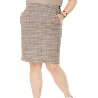 Bar III Women's Belted Plaid Skirt Beige khaki Size 14