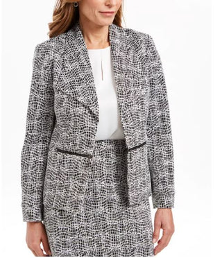 Kasper Women's Metallic Jacquard Wing Collar Jacket Charcoal Size 6