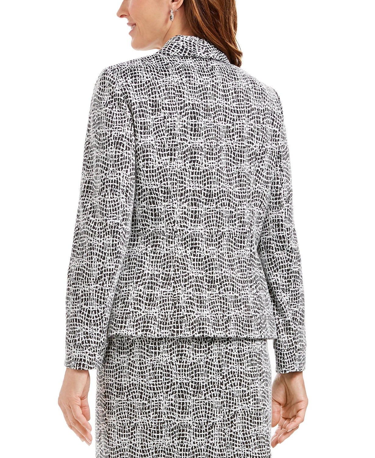 Kasper Women's Metallic Jacquard Wing Collar Jacket Charcoal Size 4