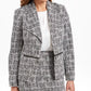 Kasper Women's Metallic Jacquard Wing Collar Jacket Charcoal Size 4
