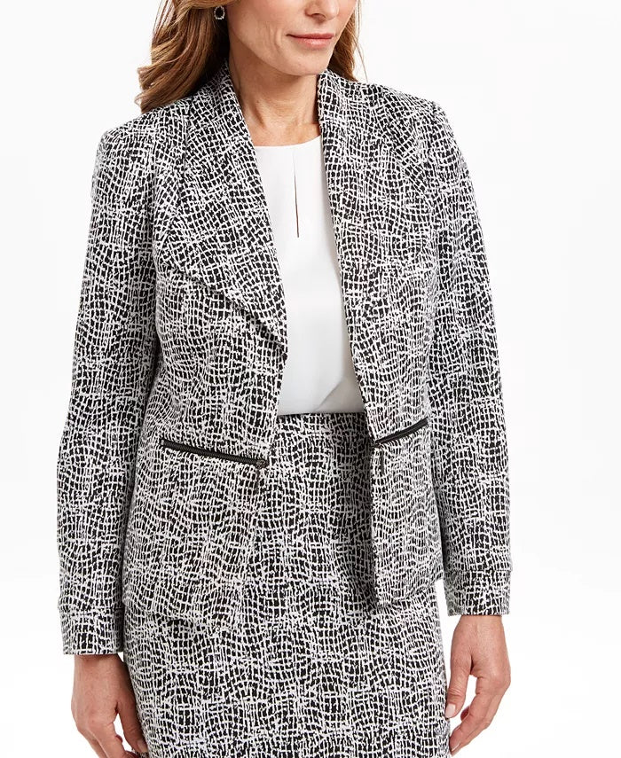 Kasper Women's Metallic Jacquard Wing Collar Jacket Charcoal Size 4