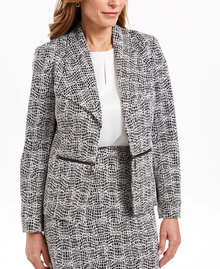 Kasper Women's Metallic Jacquard Wing Collar Jacket Charcoal Size 4