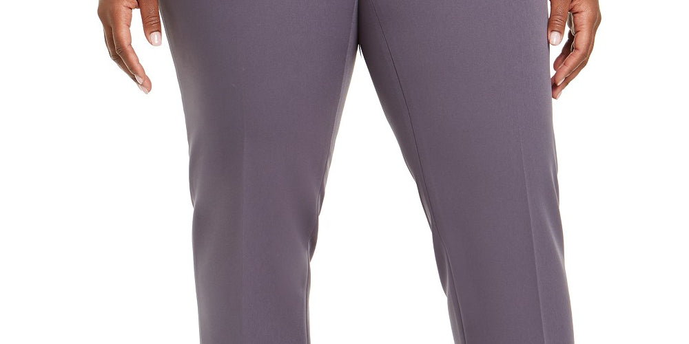 Anne Klein Women's Plus Size Flat-Front Stretch Pants Gray Size 24W