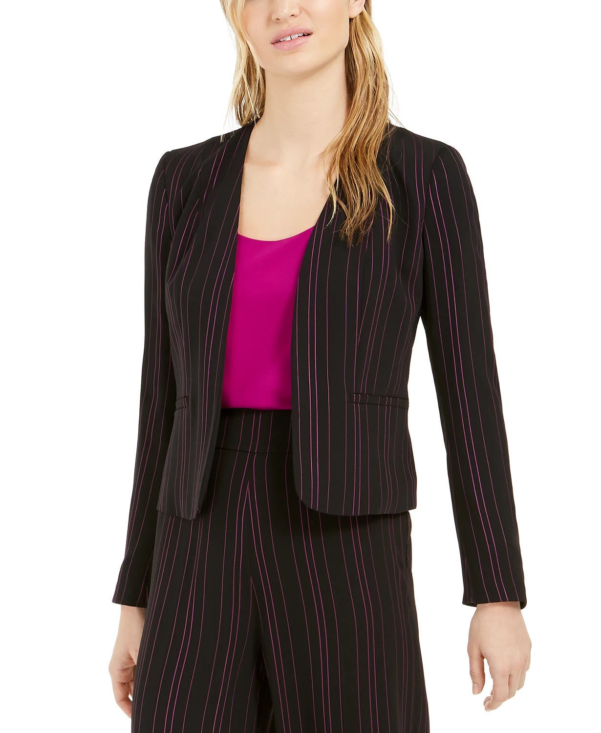 Bar III Women's Striped Open Front Jacket Black Size Medium