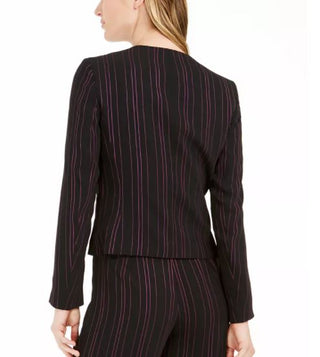 Bar III Women's Striped Open Front Jacket Black Size Medium