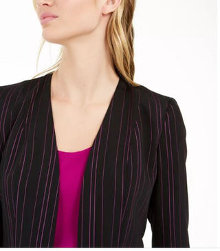 Bar III Women's Striped Open Front Jacket Black Size Medium