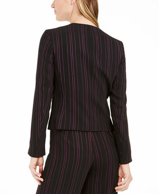 Bar III Women's Striped Open Front Jacket Black Size Small